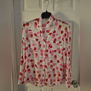 Express Cherry Print Blouse - Pink and Red